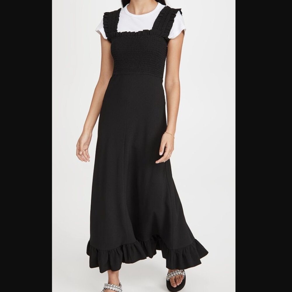 GANNI Heavy Crepe Shirred Cami Midi Dress, Size 6 (EU 38)